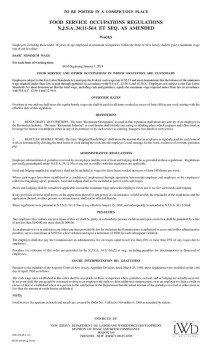 New Jersey Wage Order for Food Service Occupations Poster