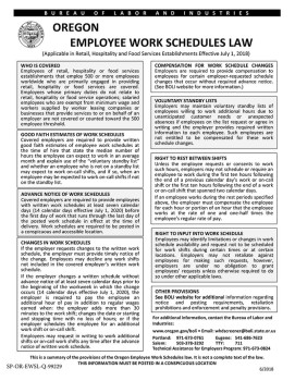 Oregon Employee Work Schedules Law Poster